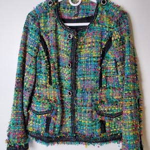 berek Multicolor Tweed Fringe Blazer Jacket